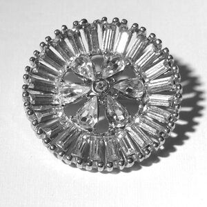 Elegant Round Silver Blossom Crystal Brooch